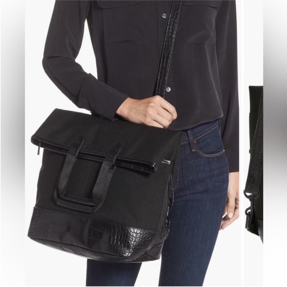 BEIS Convertible Black Backpack with Croc-Embossed Detail - Picture 3 of 9